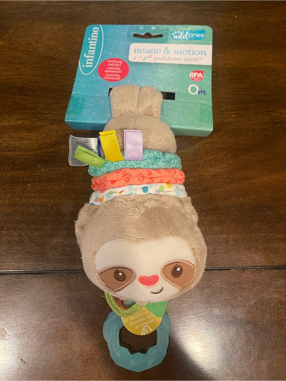 Infantino Beige Sloth Plush with Multicolor Fabric Rings
